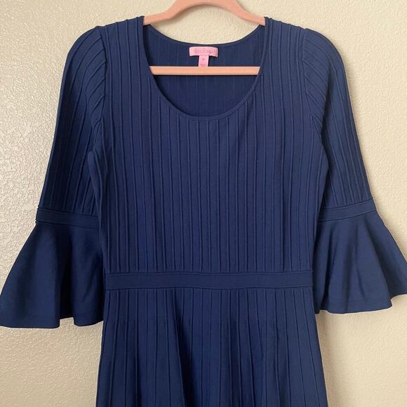 Lilly Pulitzer Dress Womens Medium Navy Blue Brandi High Rise Ribbed Knit Mini - Picture 4 of 12